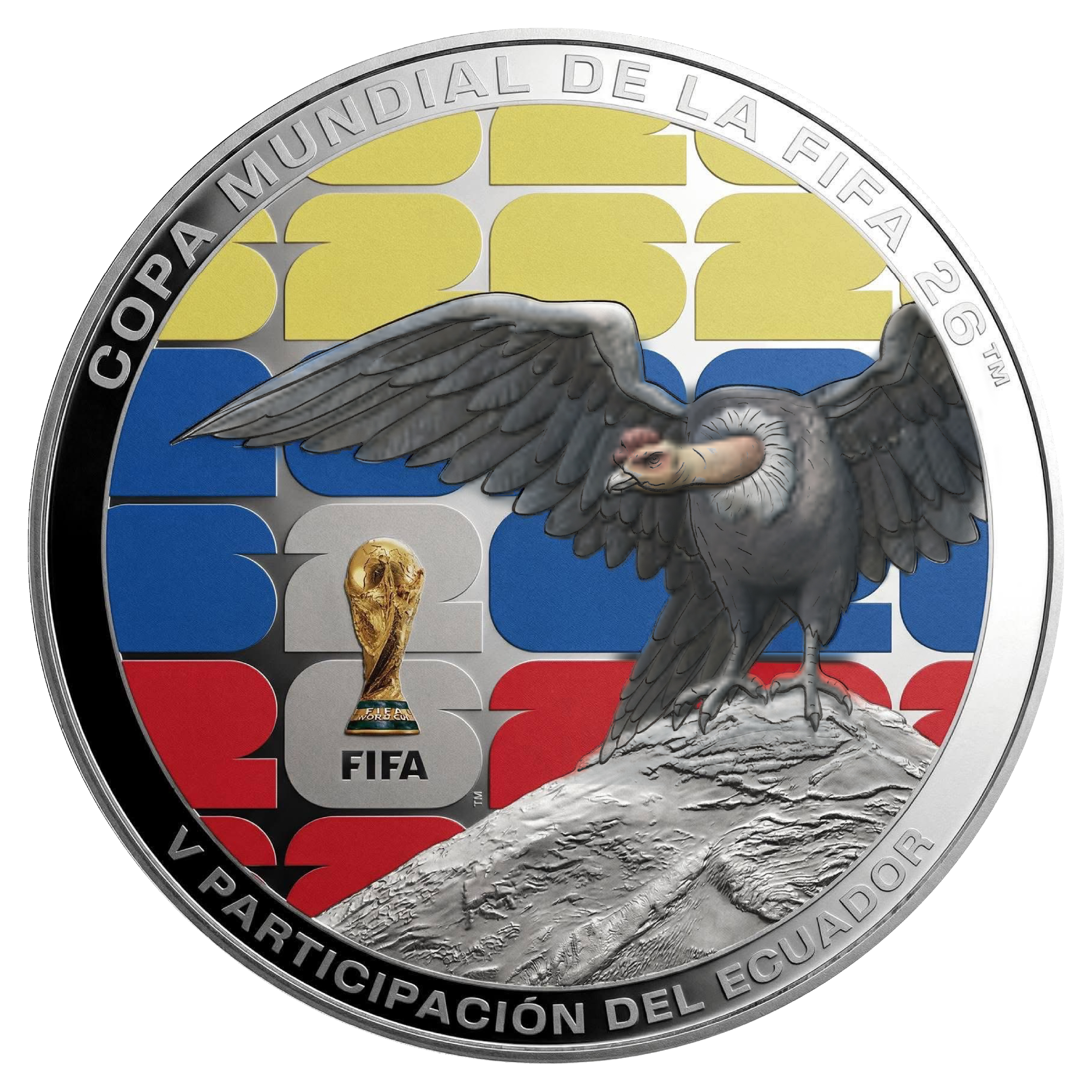 MONEDA CONMEMORATIVA COPA MUNDIAL FIFA 2026 V PARTICIPACIÓN DEL ECUADOR Anverso
