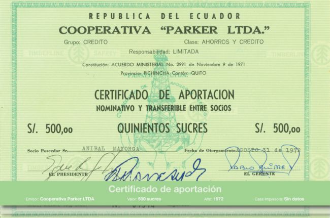 Certificado de Aportación Cooperativa “Parker Ltda.”
